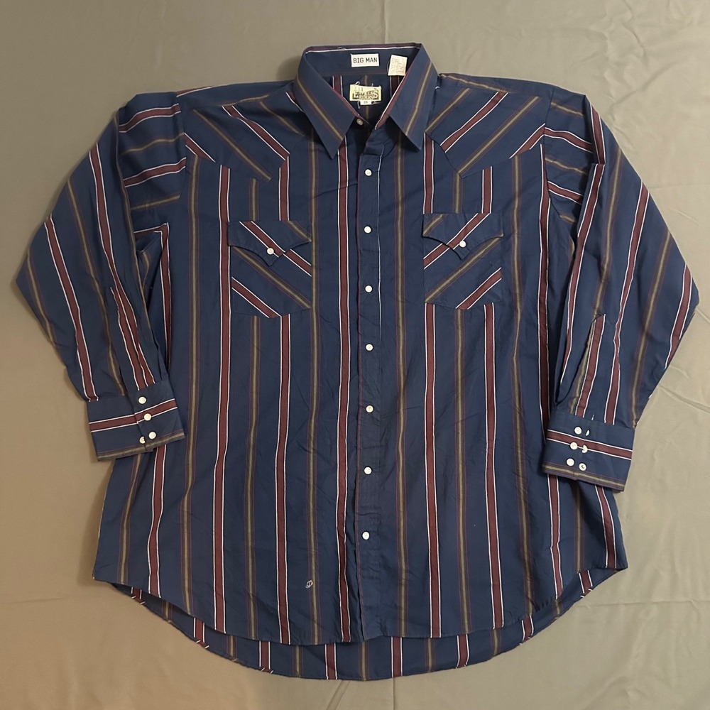 Vintage‎ Express Rider Big Man Western Pearl Snap Shirt Striped Men's 2XL